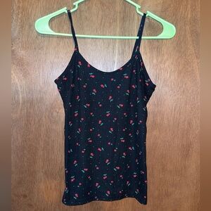 Black spaghetti strap tank top with cherrys
